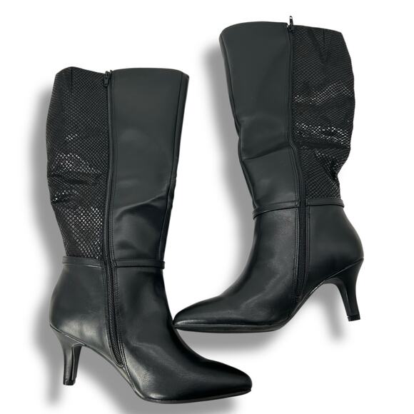 NEW Karin Scott Tall Boots Size 5 Black Buckled Knee High Dressy High Heel NWT - Picture 4 of 7